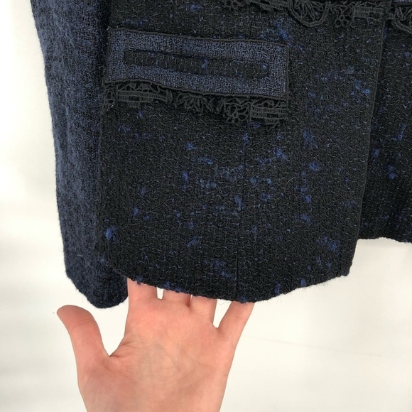 ELIE TAHARI Blazer Jacket Wool Alpaca Mohair Blue Black Textured Unique M Women - Picture 3 of 12
